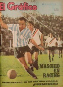 Maschio tapa de El Gráfico la tarde de su regreso. Será la primera que la popular revista le brindará a Racing.