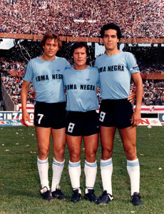 22 de noviembre de 1981. Orte junto a Squeo y Husillos. Igualdad 0 a 0 en el Monumental. 